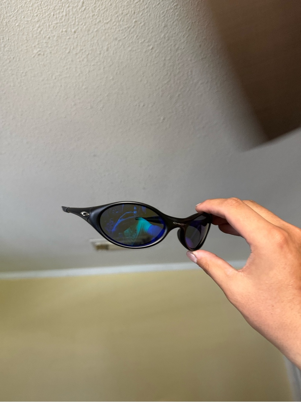 Oak Women’s Black Sunglasses with Blue-Green Mirror Lenses